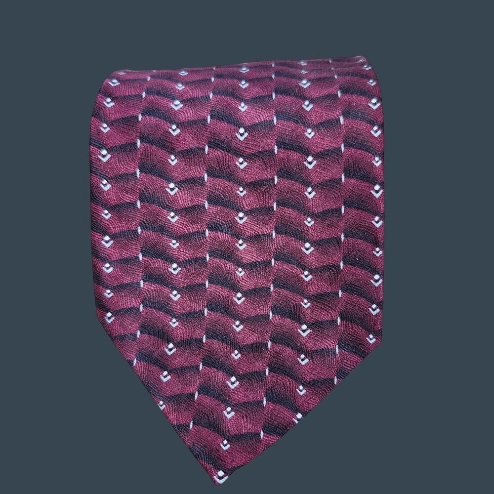Men's Roffe Accessories 100% Silk Handmade Burgundy Patterned Necktie